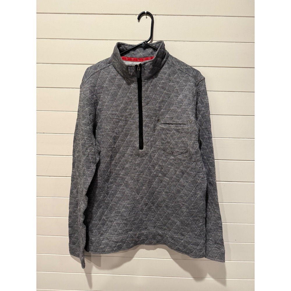 The‎ Field Mens Quilted Quarter Zip Pullover Sweater Grey Diamond Pattern Large